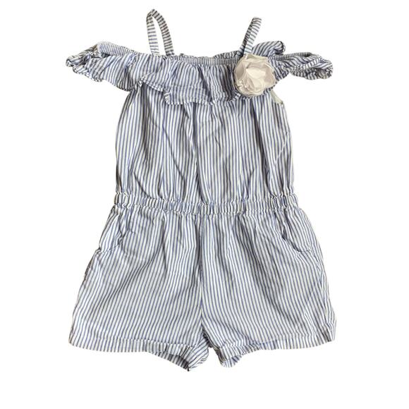 Janie & Jack Blue Striped Off the Shoulder Romper - Picture 8 of 8